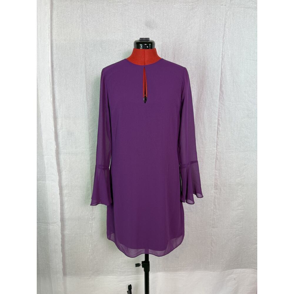 Venus Womens Dress Purple Charisma Bell Sleeve Shift Lined Chiffon Size 6 D085